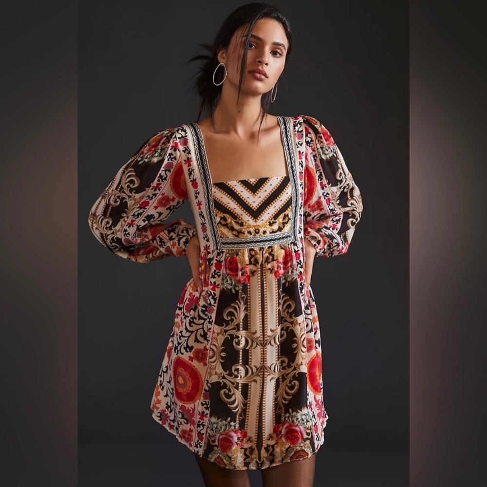 Anthropologie Nikasha XS NWOT Floral Mini Dress Puff Sleeve Bohemian